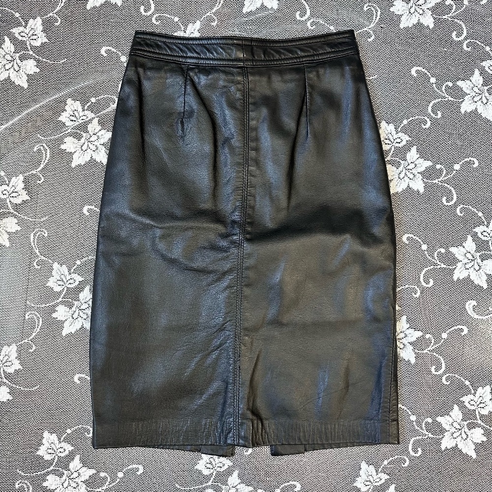 Vintage The Leather Ranch Genuine Leather Black Pencil Skirt Sz Small